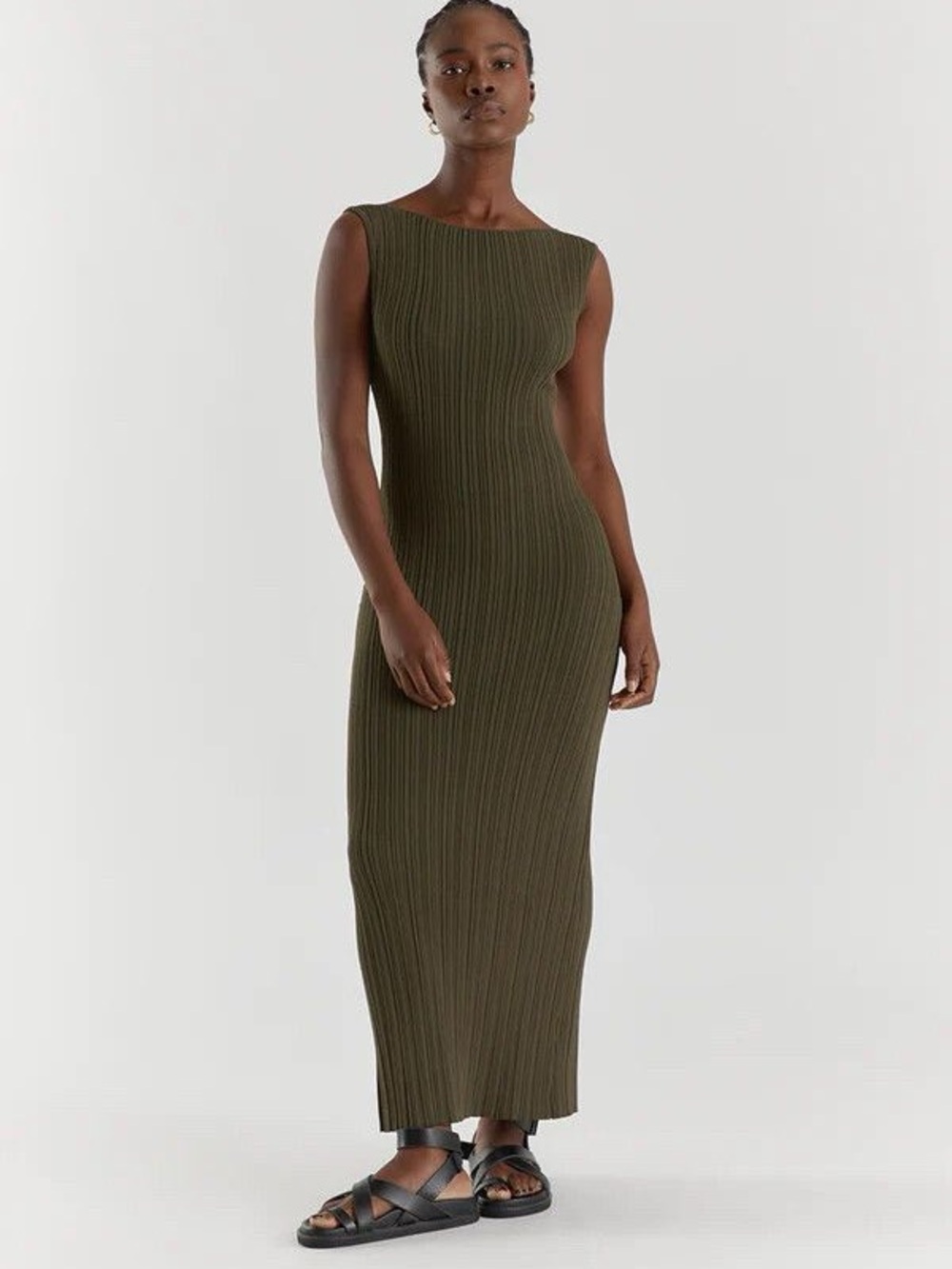 DISSH SIENNA Olive Ribbed Sleeveless Maxi Dress